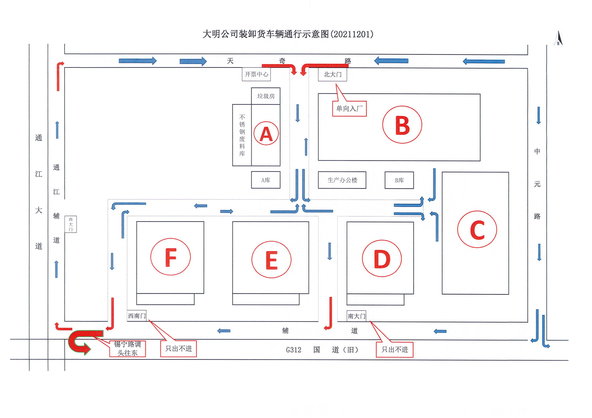 【重要通知】关于来江苏大明装卸货车辆进出厂线路调整的通知