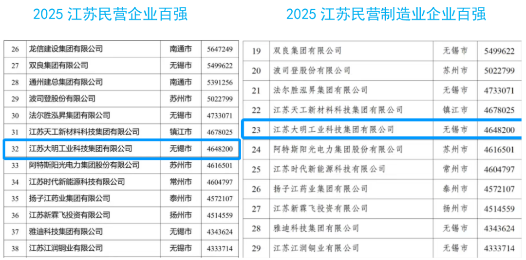 江苏民营企业百强榜发布，大明连续9年上榜