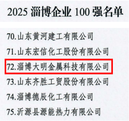 实力上榜！淄博大明再获市“双百强企业”称号
